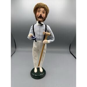 Byers’ Choice Caroler Croquet Player Man w/ Mallet Straw Hat 13” 1999